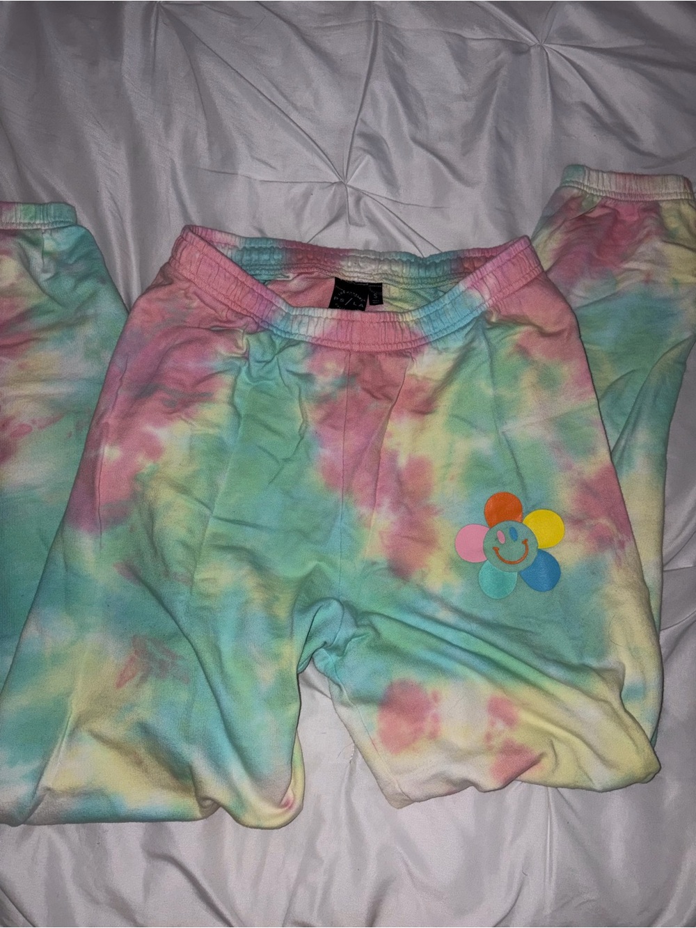 Pacsun Tie-Dye Pastel Jogger Pants with Smiley Flower Rainbow